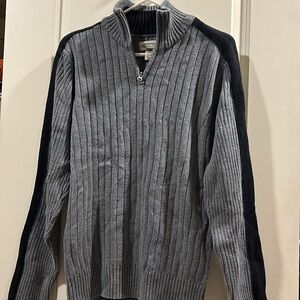 American Rag mens 1/4 zip Ribbed Sweater detail long sleeves size L grey black